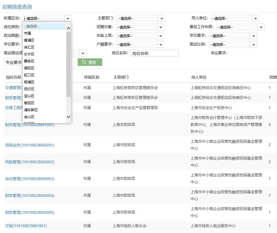 上海事业编考试职位表公示名单